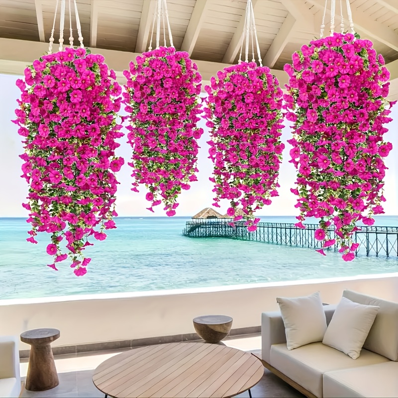 4pcs artificial hanging flowers uv resistant realistic fabric   and eucalyptus for outdoor indoor home office garden decoration wedding valentines day mothers day christmas halloween thanksgiving decoration 0