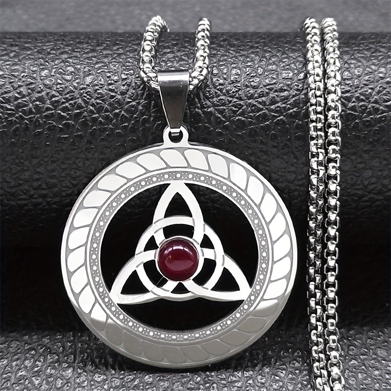 Image of Celtic Knot Necklace For Women Men Silvery Stainless Steel Stone Necklaces Jewelry Collar N8064s02