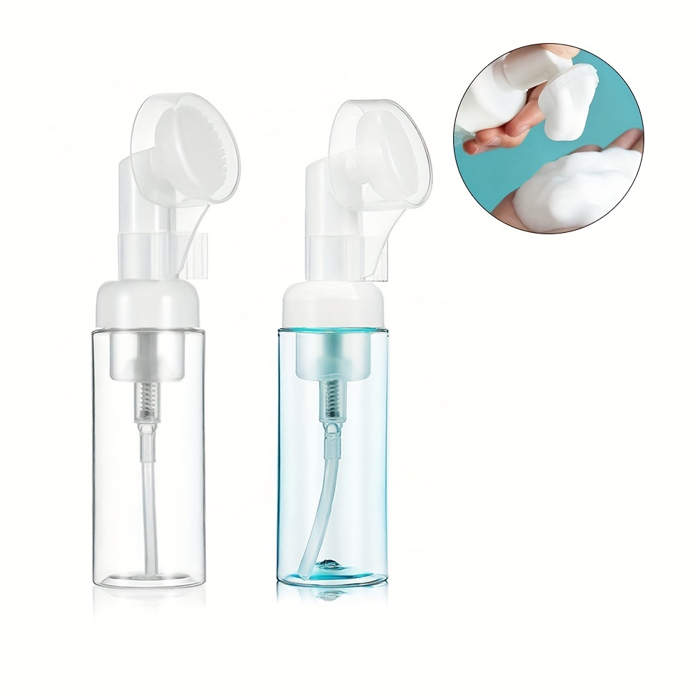 

60ml Foam Dispenser Bottle With Silicone Massage Brush Head - Travel-friendly, Scent-free Plastic Container For Facial Cleanser & Mousse