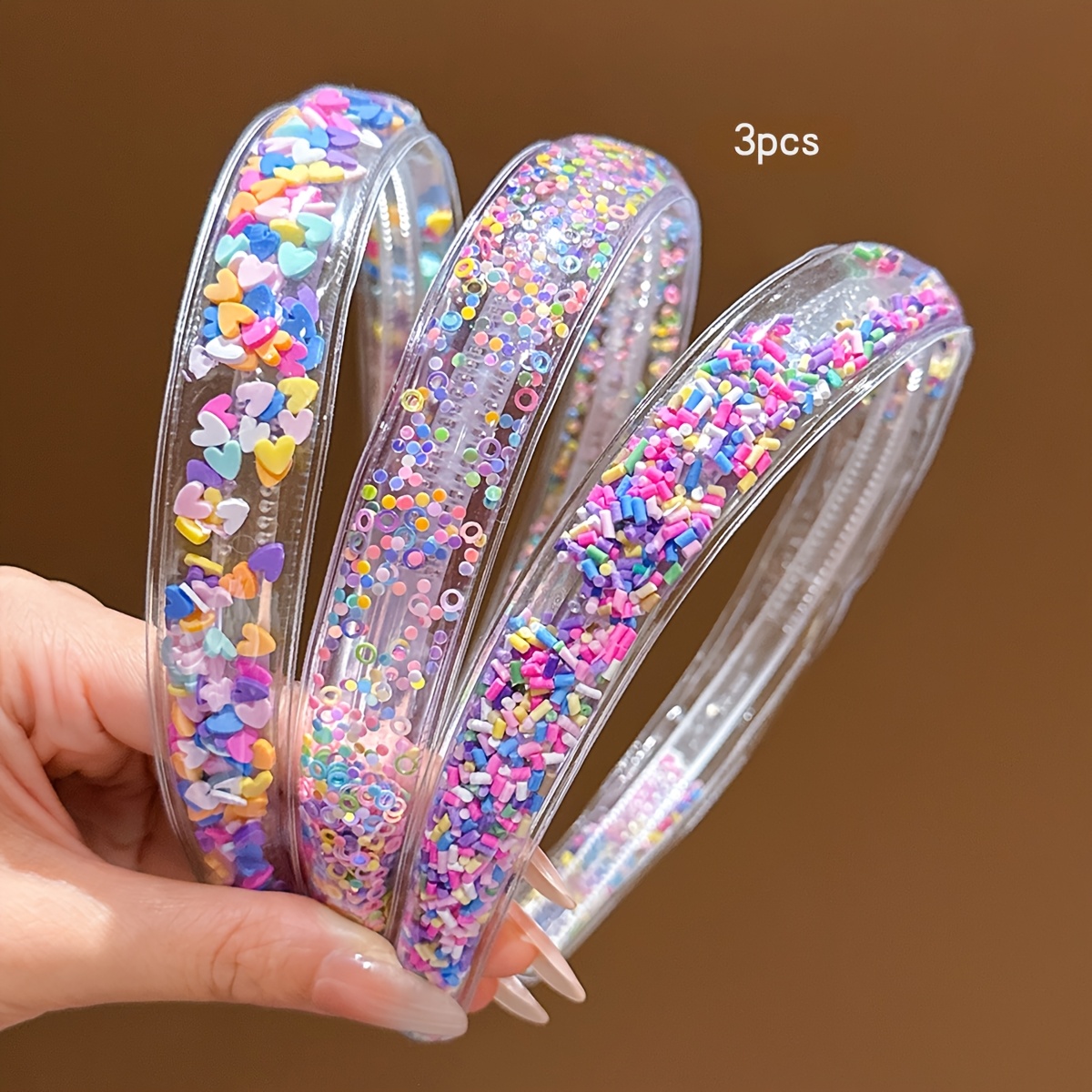 TEMU 3 Colorful Heart-shaped Quicksand Headbands, Hair Accessories Suitable For Daily Use