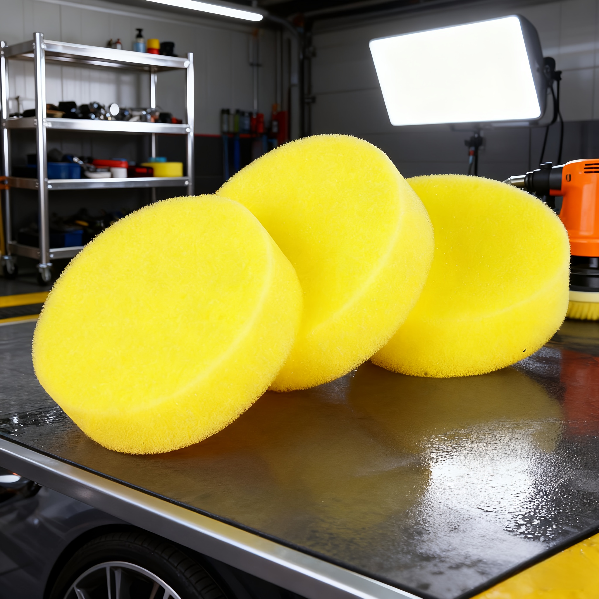 Image of 3pcs Round Sponges, Waxing Sponges, Car Washing Sponge Blocks And Beauty Polishing Pads Are Car Cleaning Tools For Household Cleaning And Grout Sealing Without Edge Pressing.