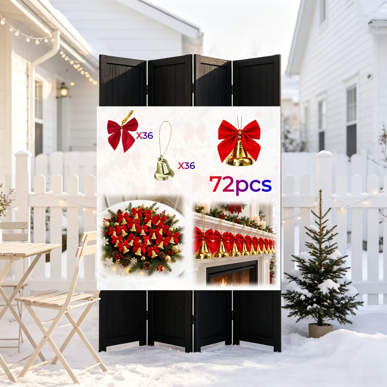 TEMU 72 piezas - Lujosas campanas doradas colgantes con rojos, adornos navideños, esenciales para la decoración navideña, Navidad, Halloween, ,