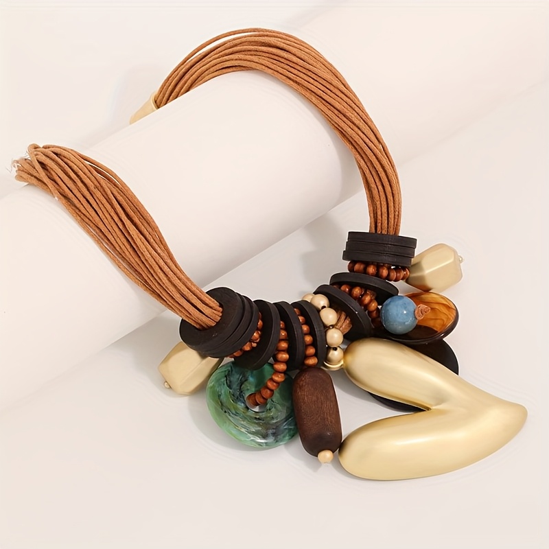 TEMU 1pc Collana con ciondolo geometrico a forma di cuore in stile boh矇mien - Collana a pi羅 con in fibra - Adatta per feste e