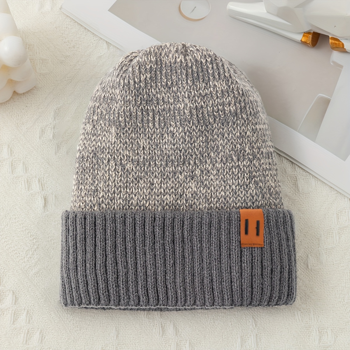 TEMU Teenager's Autumn Winter Fleece Thickened Warm Knit Hat, Unisex Outdoor Warm Casual Beanie Slouchy Hat, Fashion Versatile Ski Hat Riding Hat