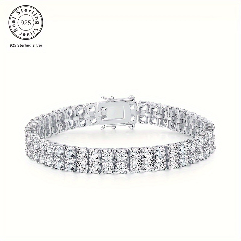 

925 Silver 3mm Double Layers Moissanite Double Layers Lab Cultured Diamonds Bracelet 925 Sterling Silver 3mm Vvs1 Round Cut Moissanite Women's Bracelet 8.5 Inches, Holidays, Special Occasions Gift Box