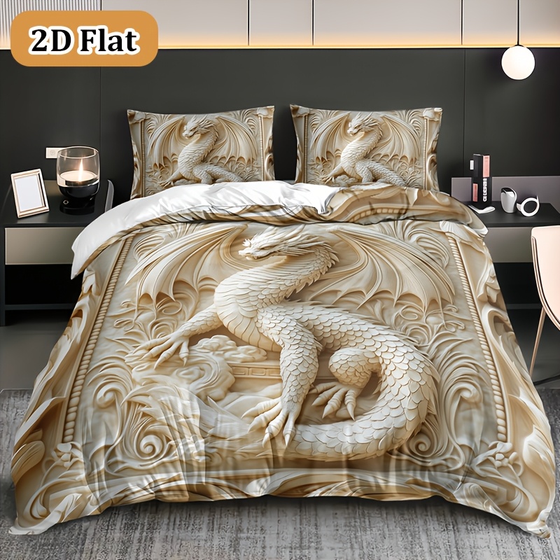 TEMU 2d Flat Dragon Totem Digital Printing 3pcs Duvet Cover Set (1 Duvet Cover +2 Pillowcases Without Pillow Core) Soft And Dormitory, Large And