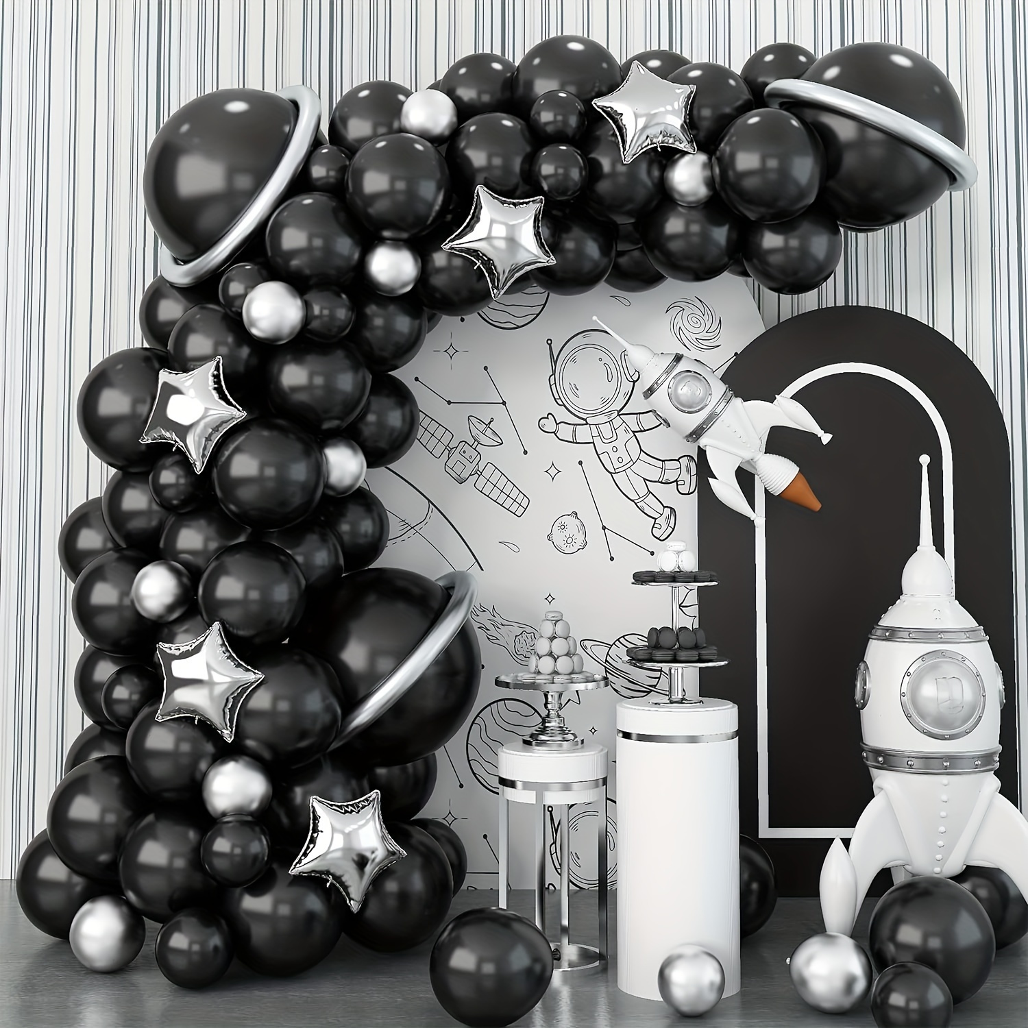 Decoraciones de cumpleaños en blanco y negro para hombres, mujeres, niños y  niñas, 94 piezas de globos negros y plateados, kit de guirnalda de arco de