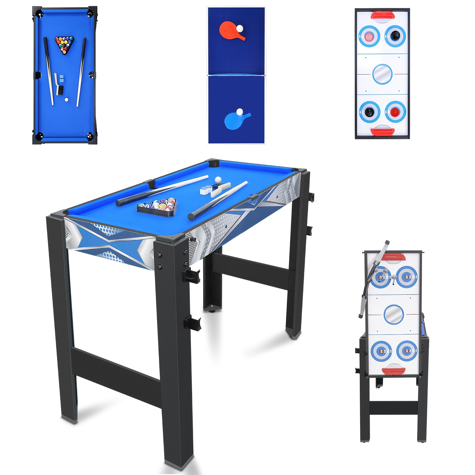 Image of 36-inch Five-in-one Mini Multi-functional Gaming Table Set Includes Pong Table, Billiards Table, Dartboard, Skate Hockey Table, And Interactive Basketball Hoop, Ideal For Family, Without Battery