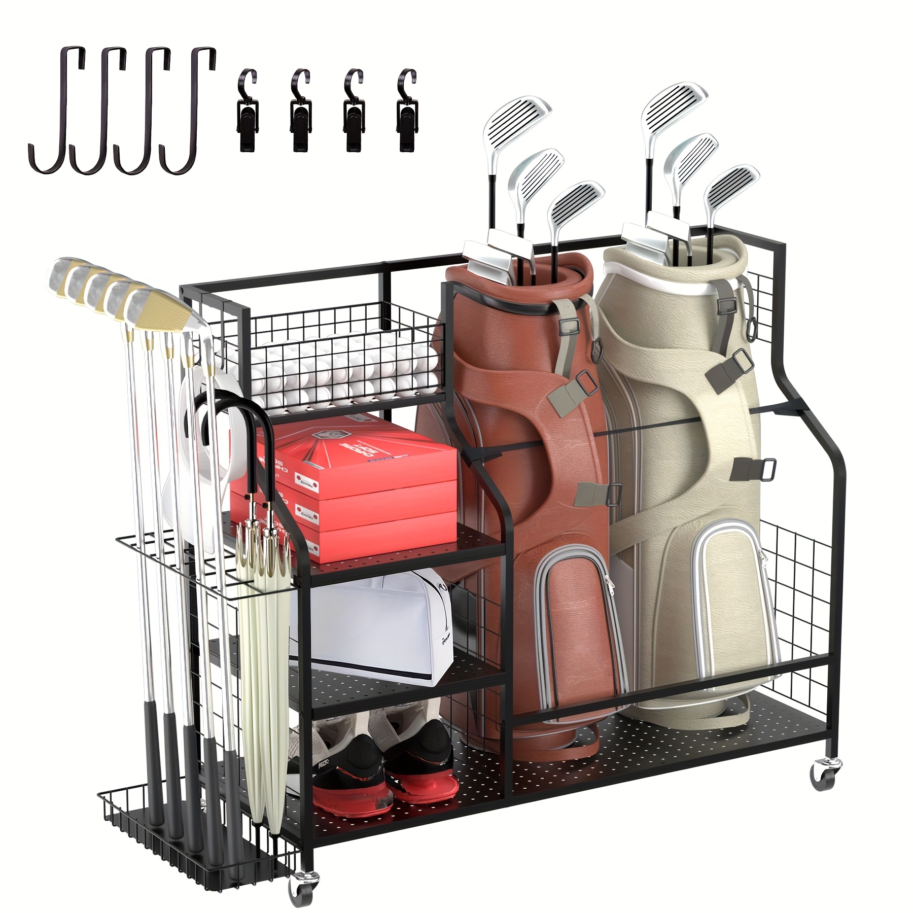 support de rangement pour golf, organisateur de golf pour garage, support de clubs de golf, support de golf extra large pour 2 clubs de golf, équipement de golf