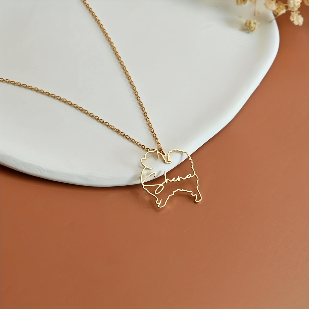 TEMU Custom Pomeranian Name Necklace Stainless Steel Cute Easy Pet Dog Name Necklace Personalized Fashion Nameplate Dog Tag Pendant Necklace Necklace