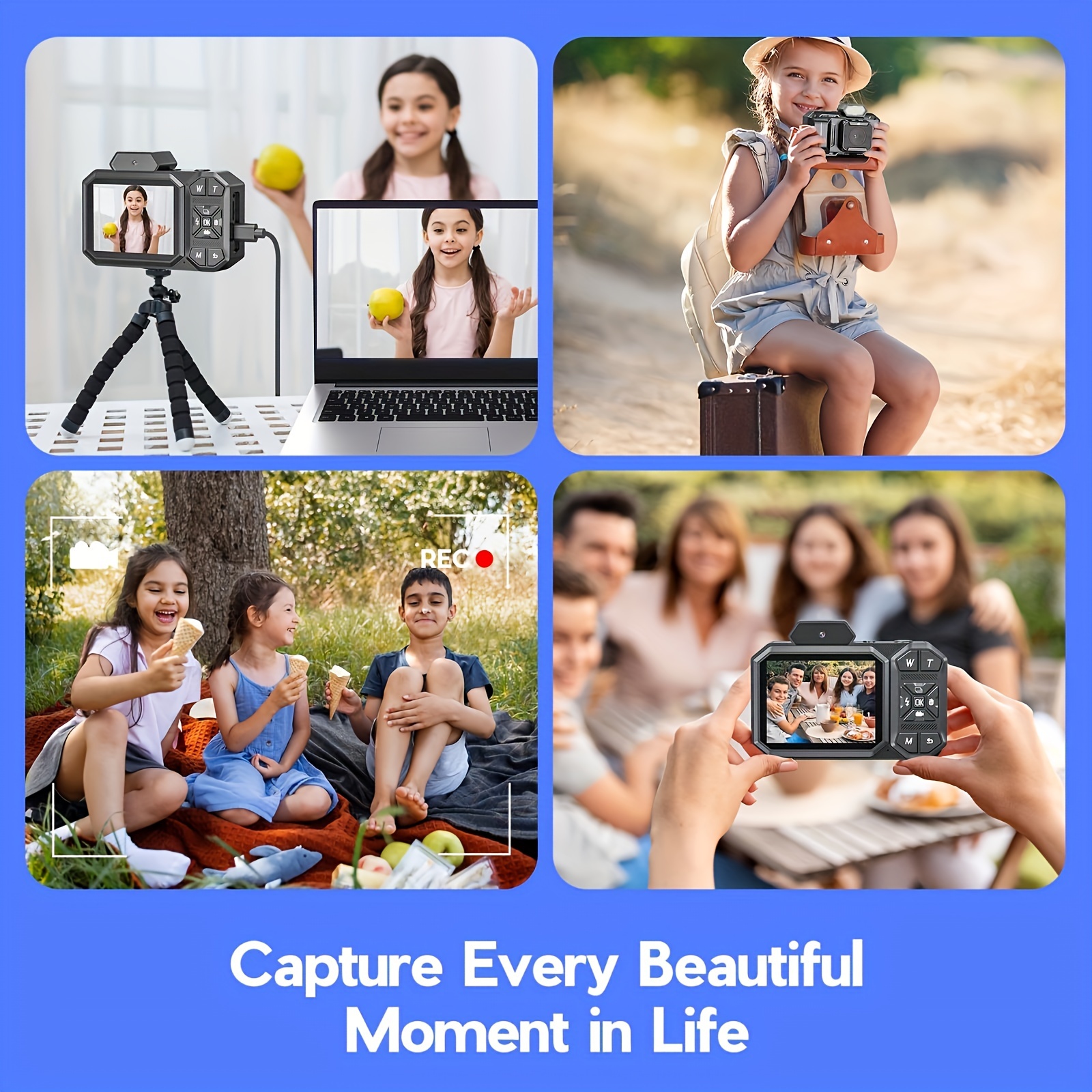 48 Megapixeles Digitális Fényképezőgép 1080p HD Felbontással, 2,88 Hüvelykes LCD Kijelzővel, 16x Digitális Zoommal, Újratölthető Akkumulátorral, Tinédzsereknek, Kezdőknek, Fiúknak, Lányoknak