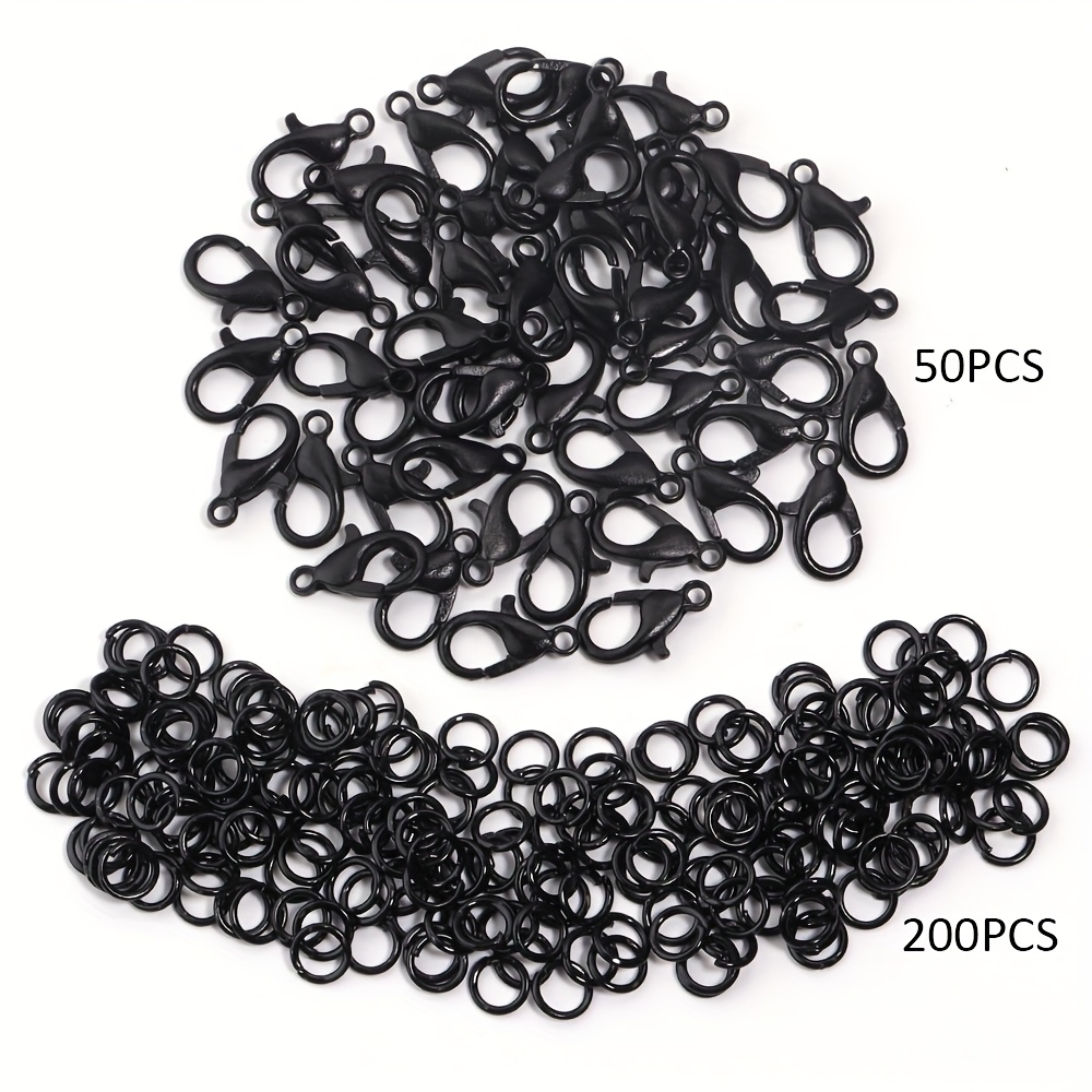 TEMU 250pcs Jewelry Making Connecting Ring Single Loop, Including 12x6mm Lobster Clasps (50pcs) And 0.7x5mm Single Loops (200pcs), Random Colors,