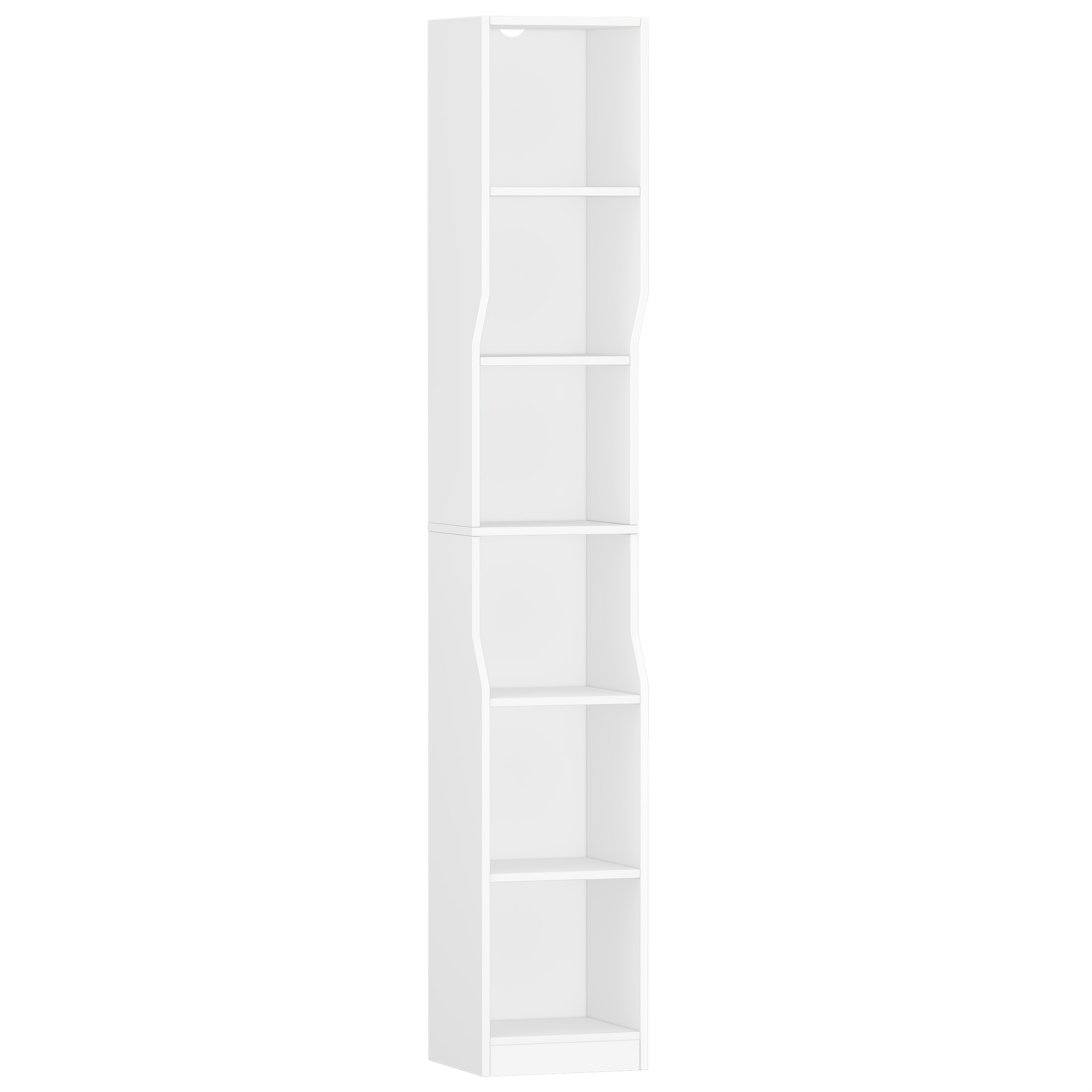 Bookshelf, Six-tier Vertical Bookcase, Narrow Shelf, Standing Shelf, Cube Shelf, Storage Shelf, Suitable For Office, Living Room, Bedroom, 28 × 30 × 181cm, , White