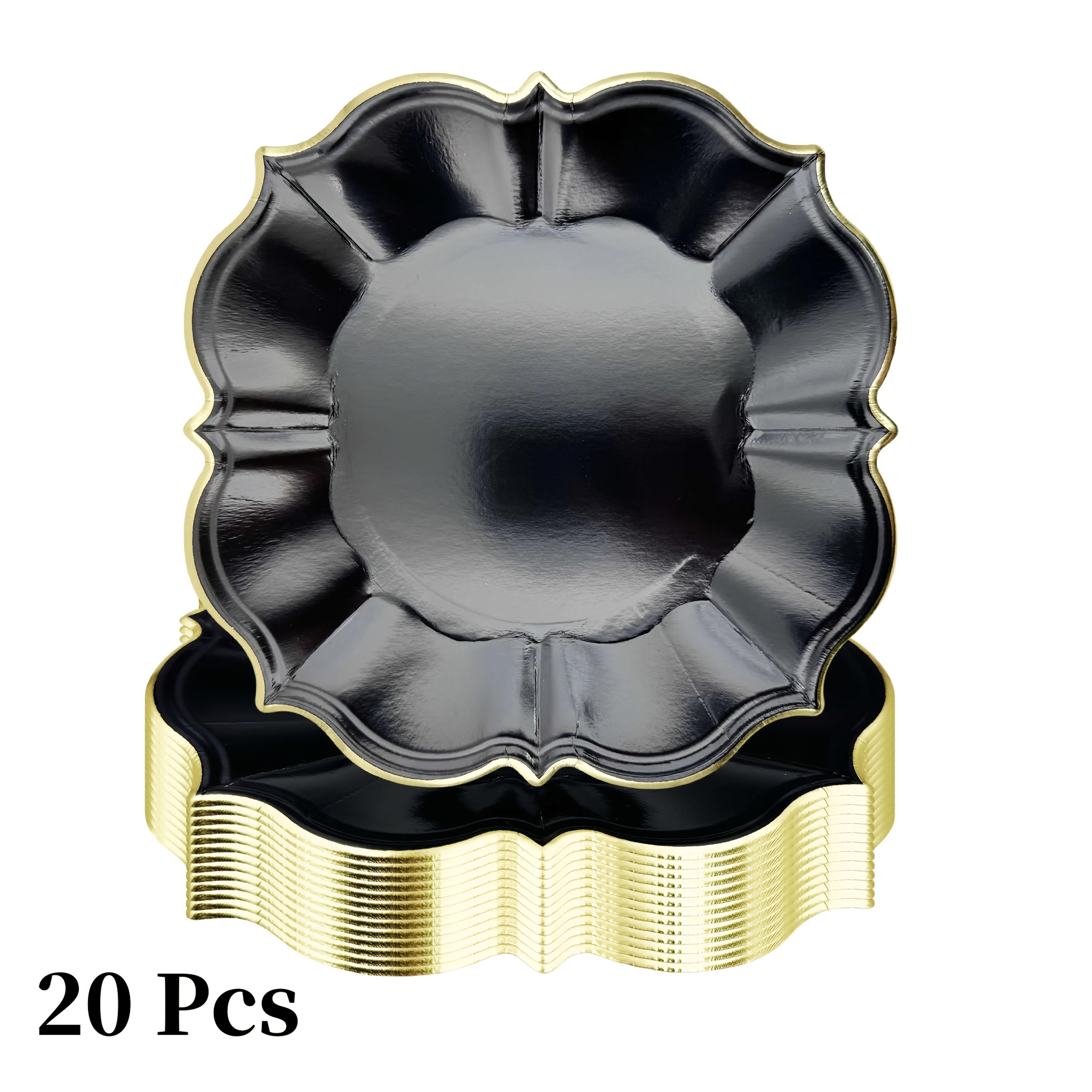 Image of 20/50pcs Black Lunch Plates With Scalloped Edging Plates Disposable Paper Plates For Party/anniversary/birthday Supplies 9 Inch