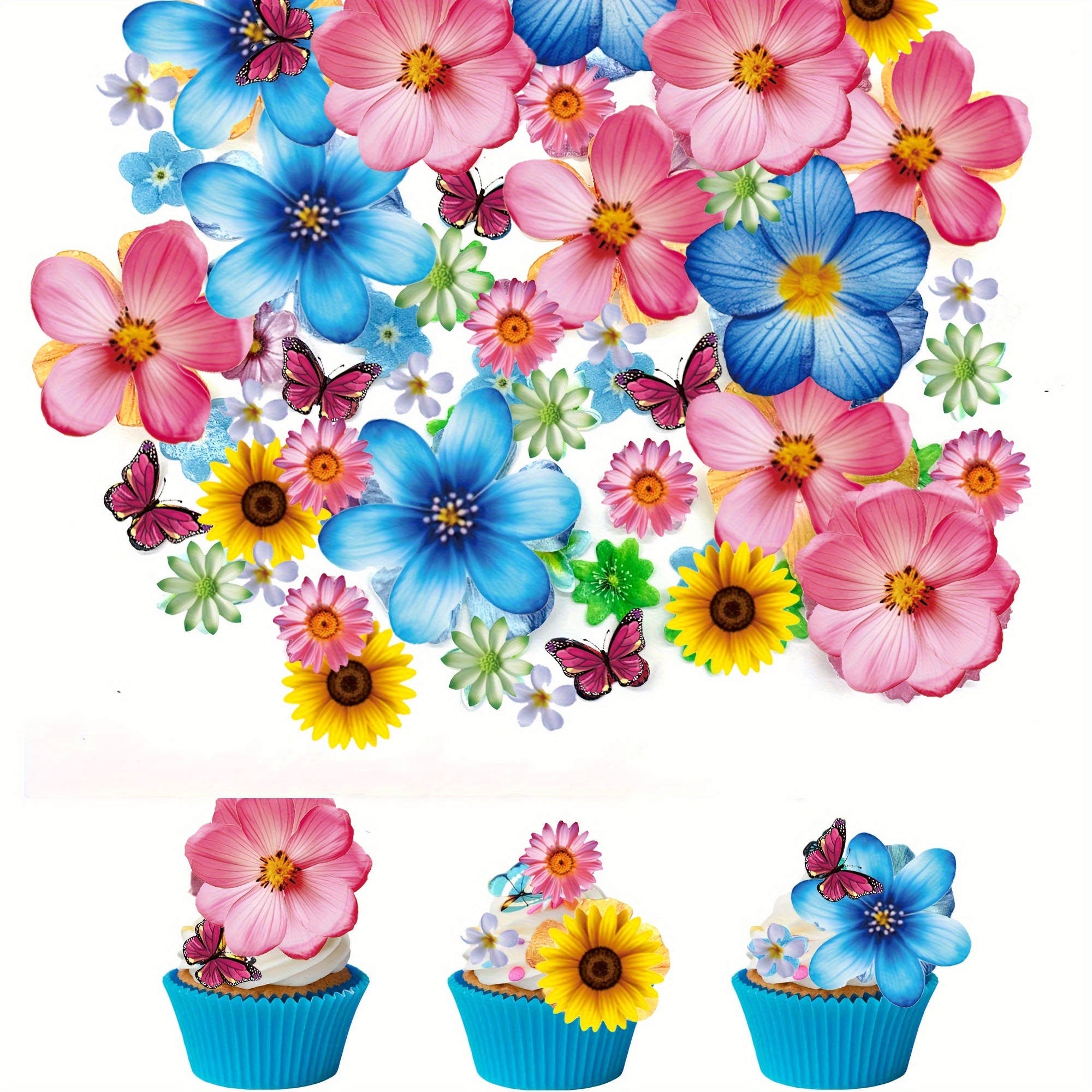 

54pcs Butterfly Cake Top, Paper Cupcake Top, Wedding Theme Party, Birthday Cake Decoration, Mixed Sizes And Colors