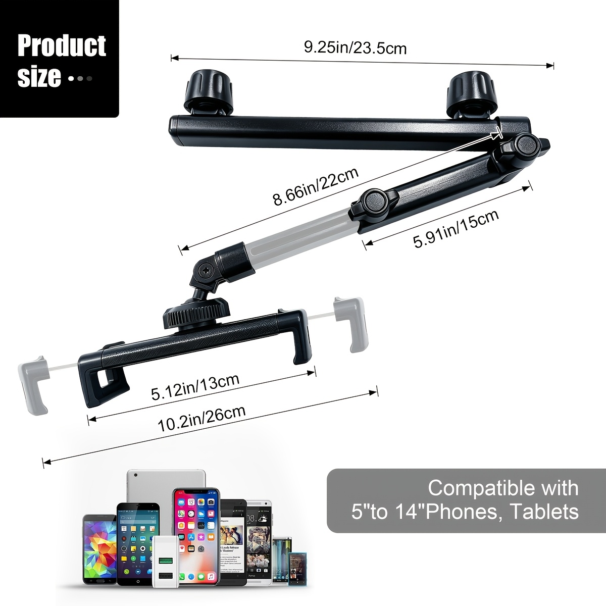 E-shop Auto-Tablet-Halterung, Kopfstützen-Tablet-Halterung, Kopfstützen-Halterung, kompatibel mit iPad Air Mini, anderen 4,7-12,9-Zoll-Mobiltelefonen