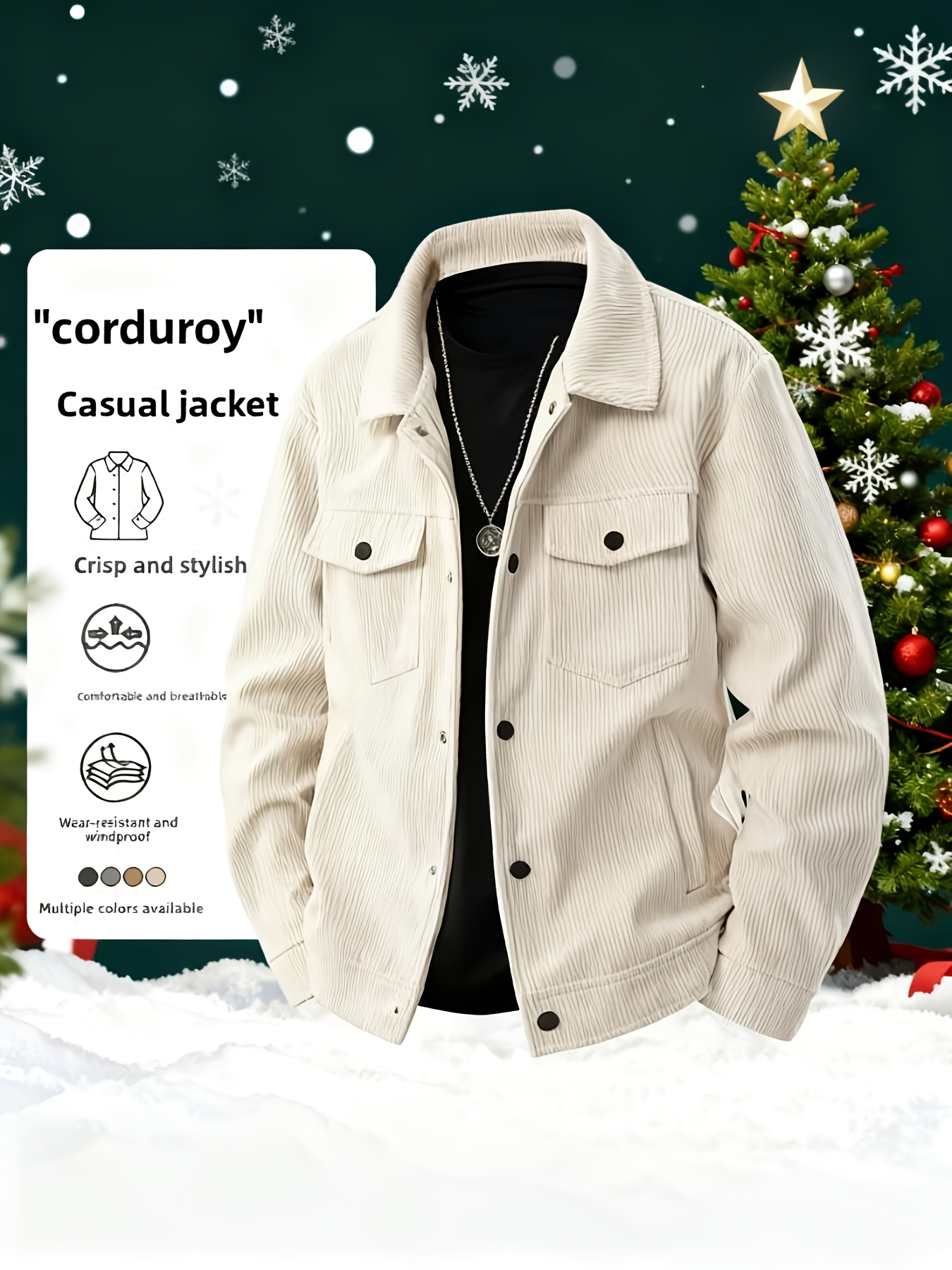 Men's Solid Color Cord Jacket with Lapel Collar - Single-Breasted Casual Blazer, Machine-Washable Spring/Fall Outerwear, Solid Color Pockets (No) for Business Casual & Smart-Casual Wear - Versatile Outer Jacket for easy Layering