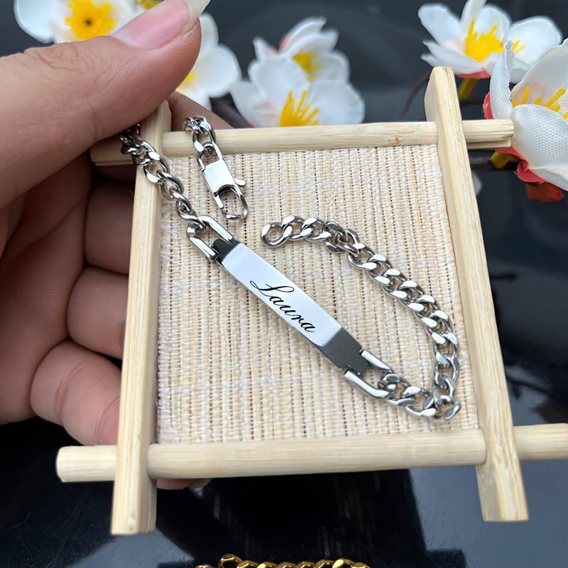 TEMU Pulsera de Cadena Personalizada para Pareja - Pulsera Grabada con Láser 316L para Hombres y Mujeres, Disponibles, Pulsera de Moda Personalizada