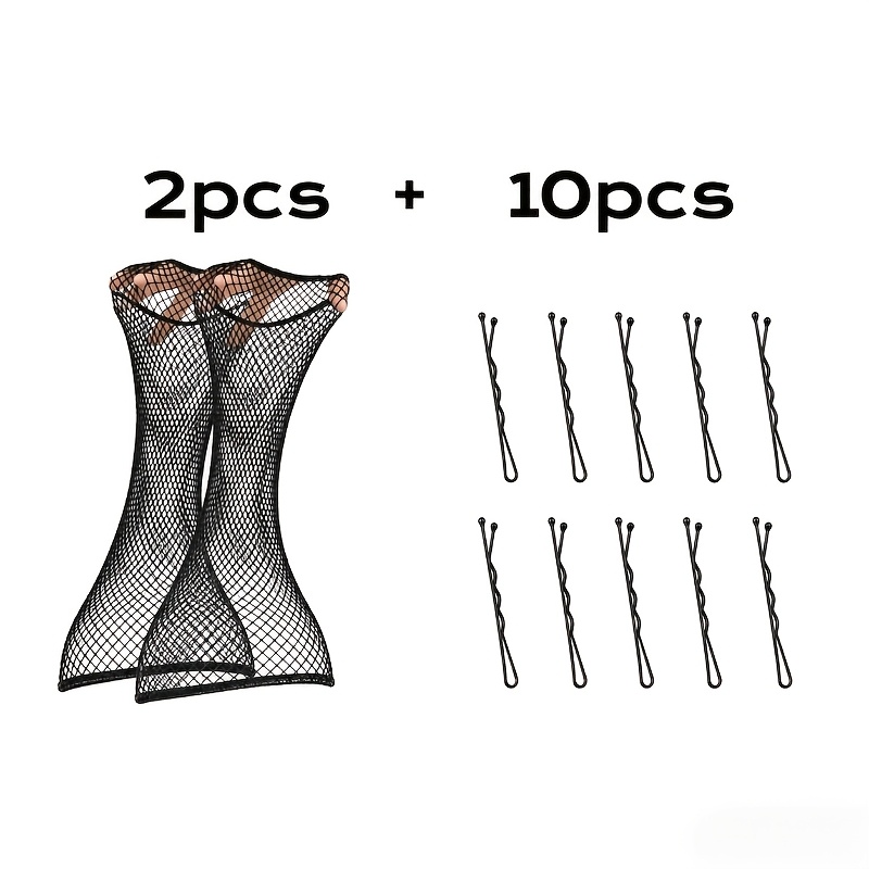 TEMU 2+10pcs 2 -end Mesh Wig Caps + 10 Wavy Bobby Pins, Narrow Elastic Band, Wig Caps For Long Hair, For Halloween, Cosplay & Daily Wig Wear