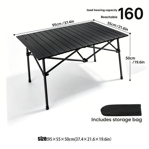 95Cm/37.4In Black Portable Folding Table , Outdoor Camping Table, Home Portable , Selling Stand Camping , Suitable for Selling Camping BBQ, No Installation Required, Space-Saving Design, Foldable