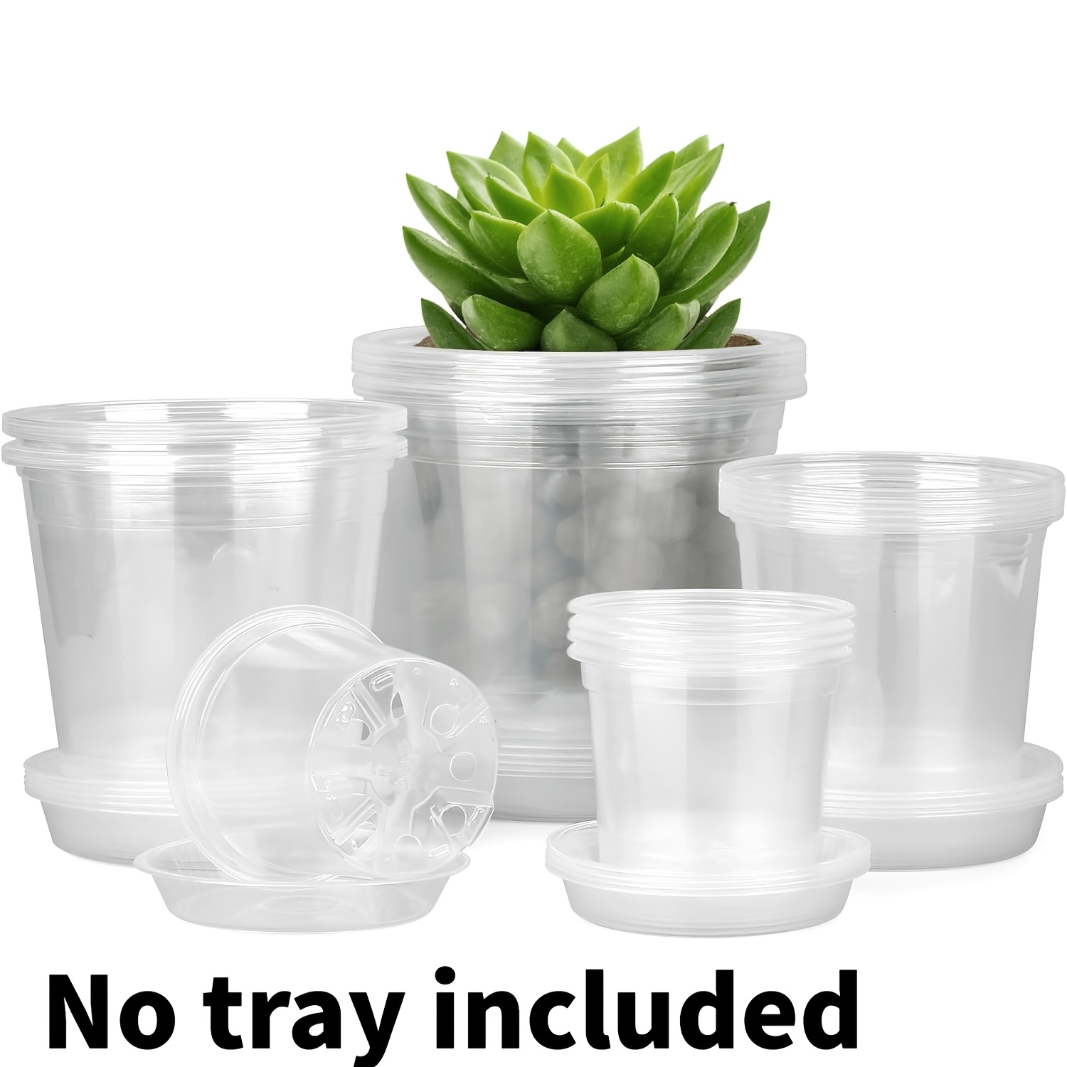 TEMU Lot de 20 pots de pépinière transparents de 4/5/6/7 pouces ( godets), pots de fleurs en plastique avec trous de drainage, lot varié de pots de