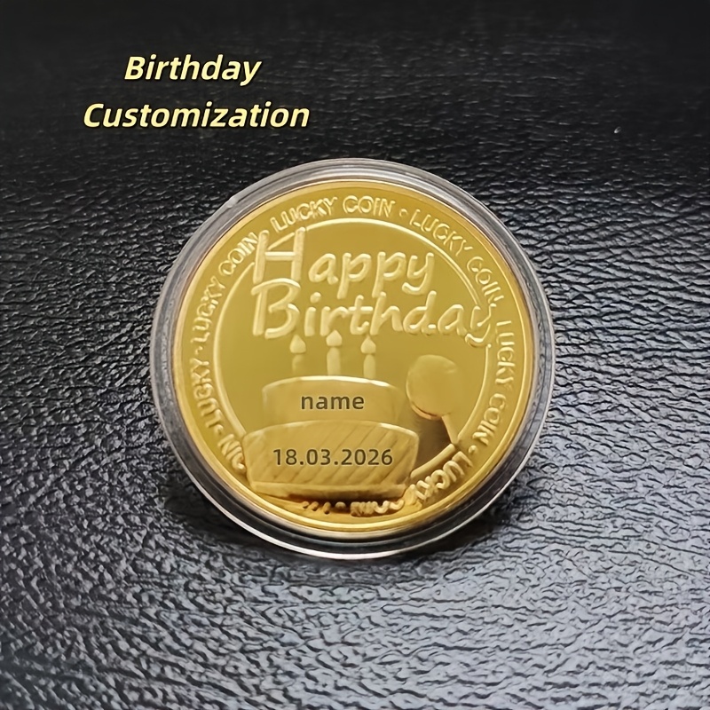E-shop Personalisierte Geburtstags-Gedenkgeldstücke | "Happy Birthday" Motiv, Namensgravur möglich - Glückwunsch-Geburtstagsabzeichen, Ideales