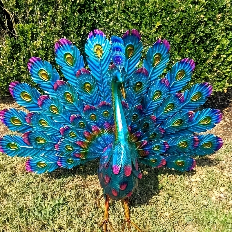 TEMU 1pc Exquisite 3d Metal Peacock Statue - Bird Lawn Ornaments For Outdoor Backyard Patio Porch Decor - Durable Yard Art With Intricate Details,