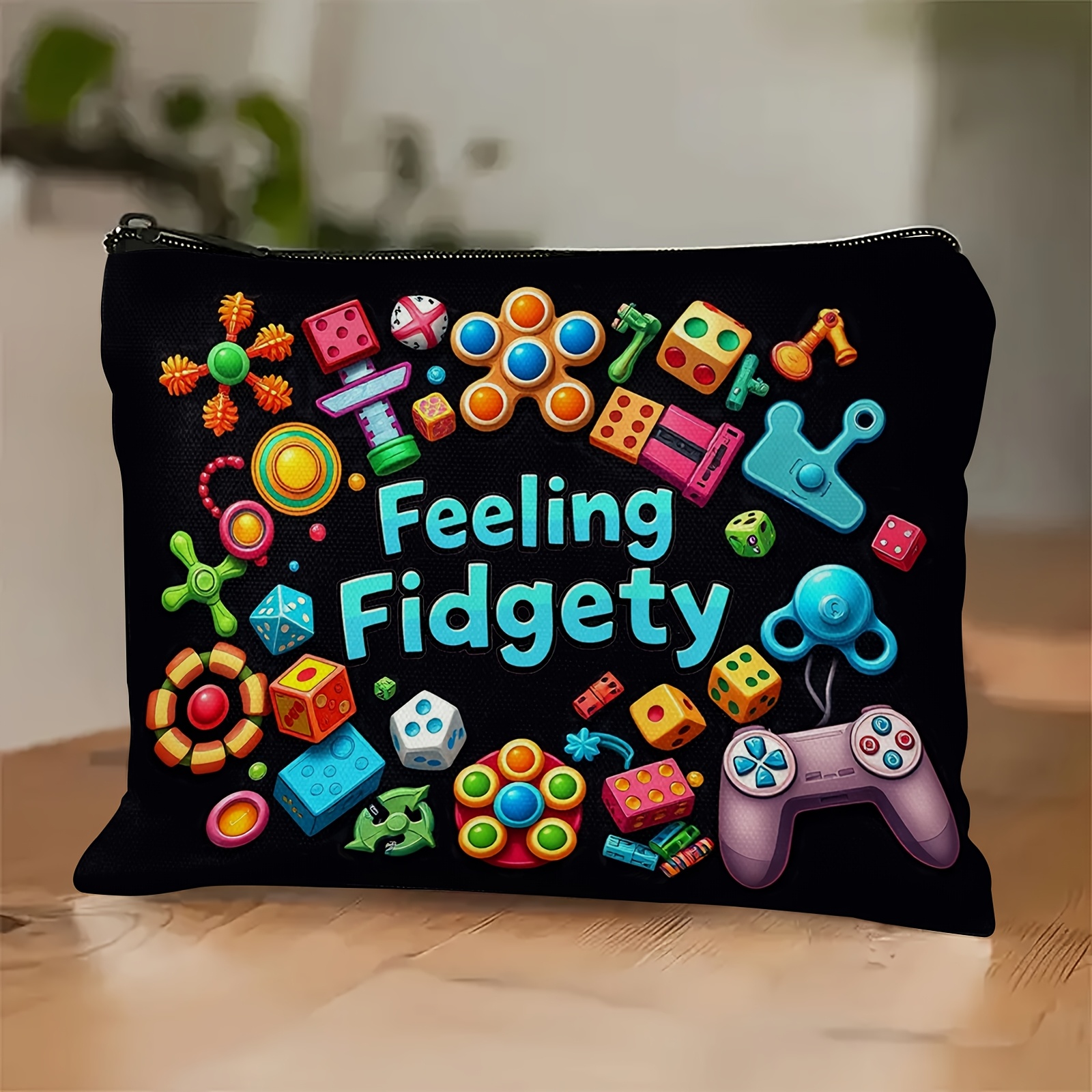 TEMU A Vibrantly Colored Makeup Bag With An Anxiety-inducing Spinner And A Game Controller. This Black Makeup Bag Can Hold Cosmetics, Toiletries, And