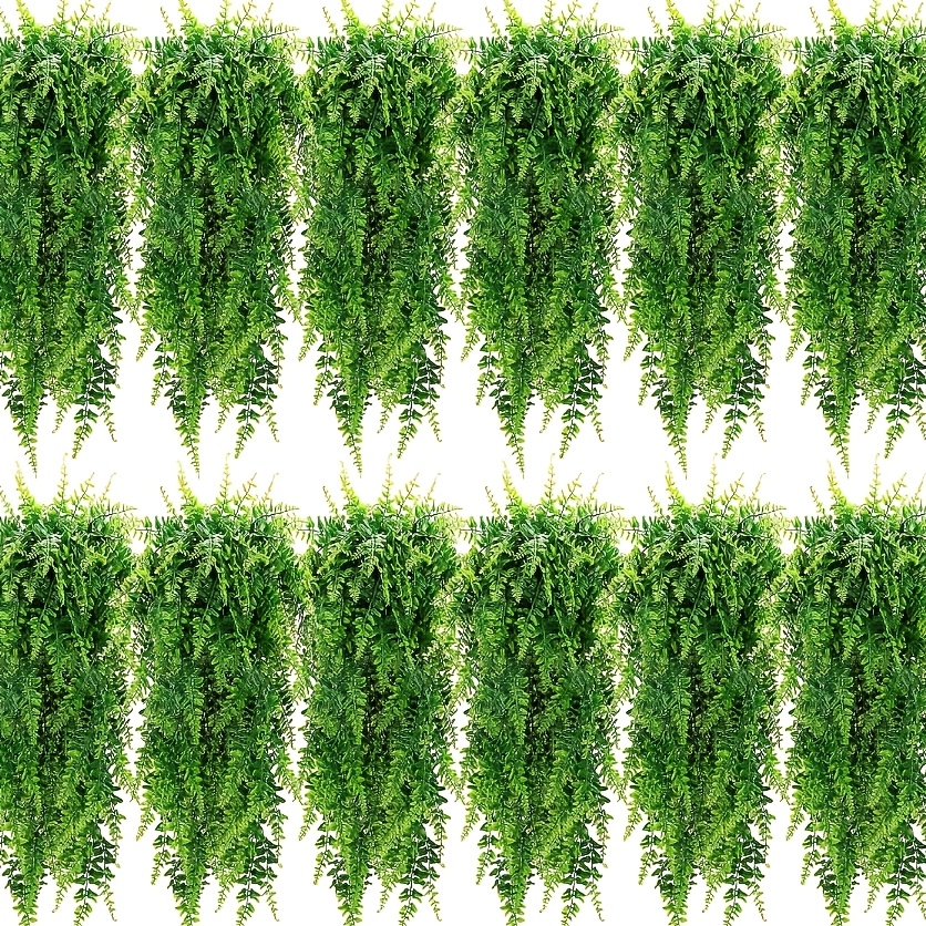 Image of 24pcs Artificial Hanging Plants 81.28cm Plastic Fern Vine Fake Greenery Eucalyptus Vine Suitable For Wall Room Wedding Indoor Outdoor Decor, No Basket (boston Fern Plant, Green, Eucalyptus)