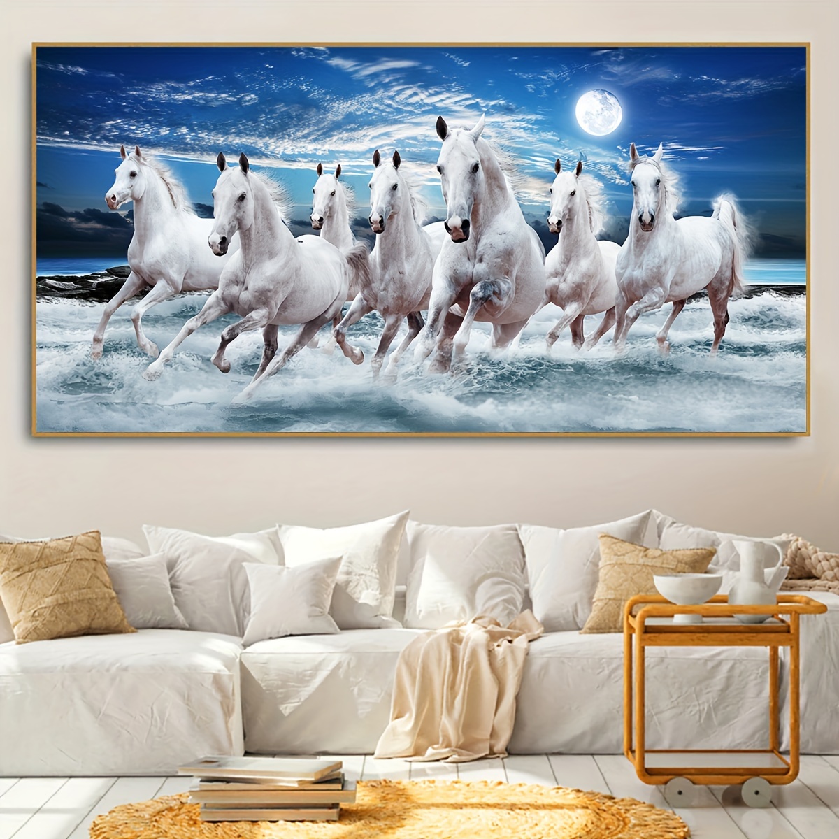 

1pc Unframed Canvas Poster, Modern Art, Animals Horses Herd, Ideal Gift For Bedroom Living Room Corridor, Wall Art, Wall Decor, Winter Decor, Room Decoration