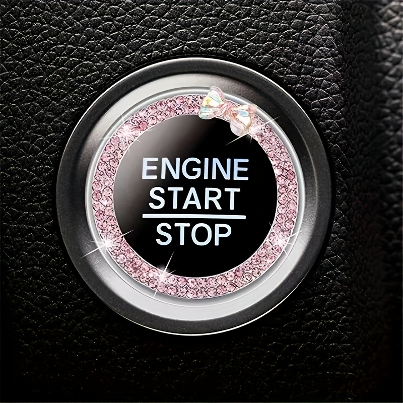TEMU 1pc Artificial Crystal Double Rhinestone Car Engine Start Stop Decoration Ring, Bling Car Interior Additions For Women, Push To Start Button