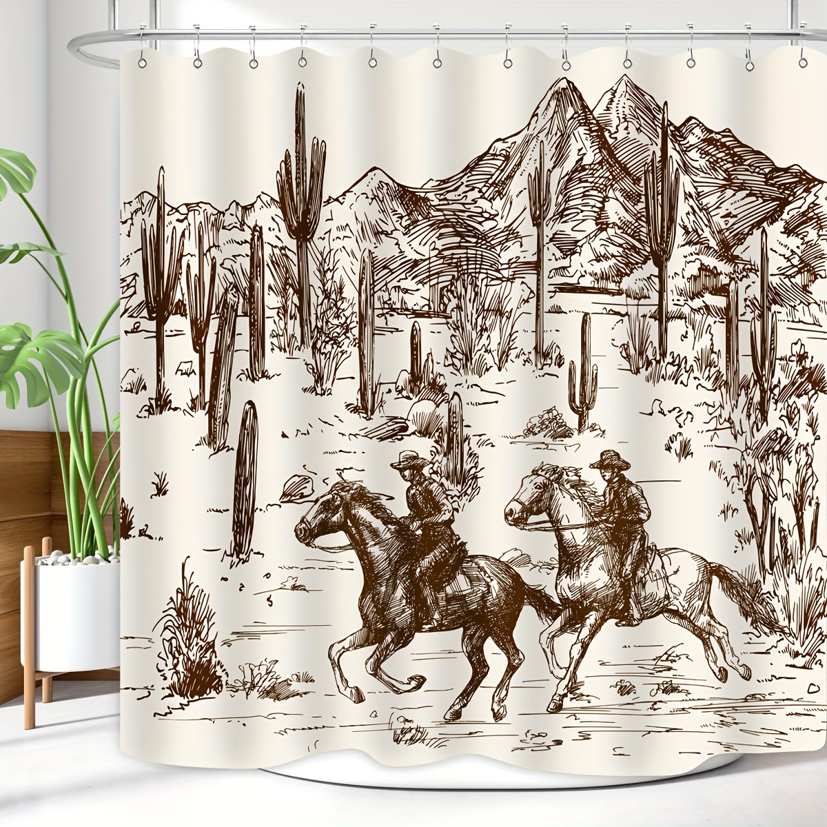 

Western Cowboy Shower Curtain Cactus Farmhouse Country American Wild West Cowboy Riding Horse In Desert Hand Drawn Home Bathroom Decor Waterproof Fabric 72lx72w Inch With 12pcs Hooks