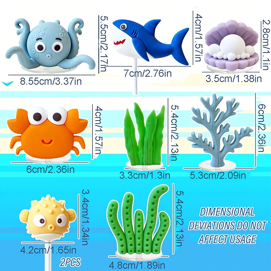 TEMU Set di 9 decorazioni per torte a tema , inclusi polpo, e squalo, animali marini. Adatte per torte di compleanno a tema e spiaggia o torte per