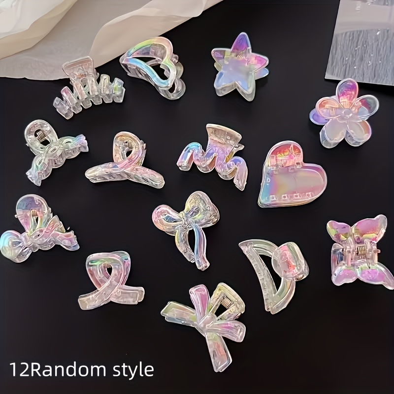 TEMU 6pcs/12pcs Random Color Iridescent Mermaid Cute Sweet Temperament Hairpin, With Different Colors Under Sunlight (mixed Styles) Small Claw Clip