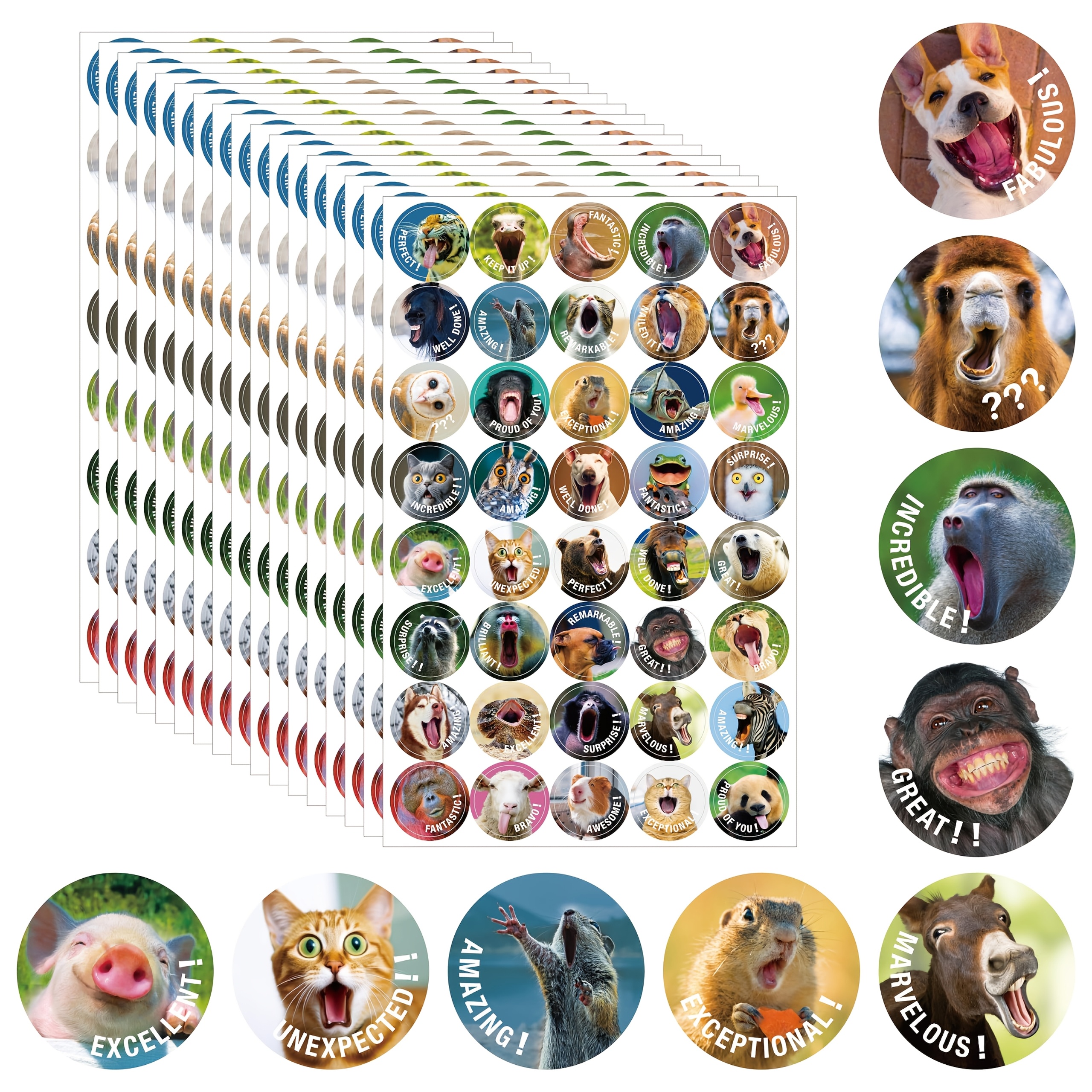 slika predmeta [slikarski tisk] 400   smešnih nagradnih nalepk, 40 živahnih motivacijskih pozitivnih nalepk, smešne nalepke z živalmi za nagraditev učiteljev v razredu, spodbujanje za opravljanje  ,   toaletne sobe (10 listov)