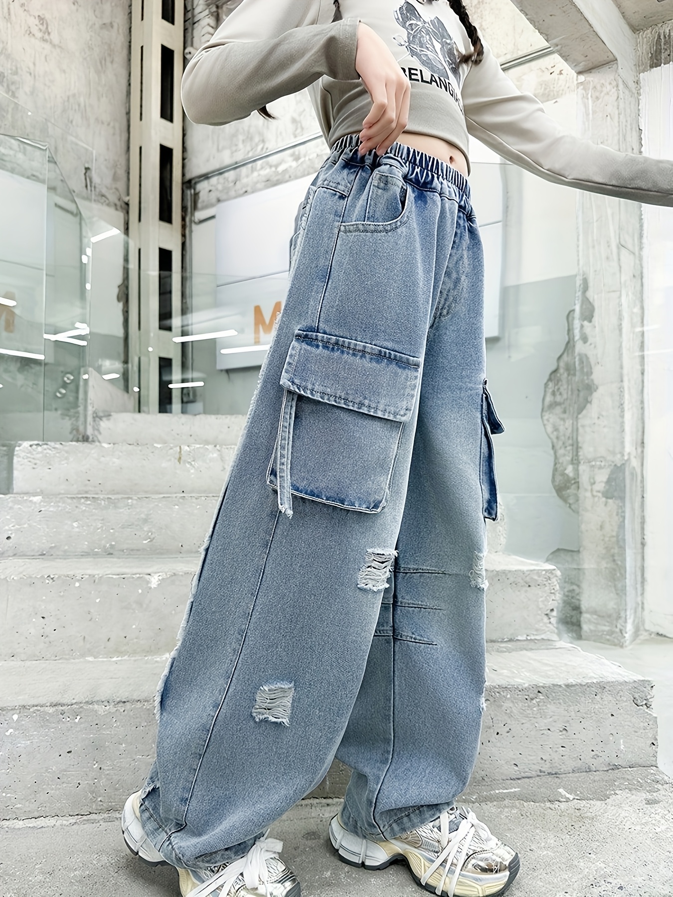 Pantalones Anchos Pantalones Jeans Ala Cintura Para Mujer