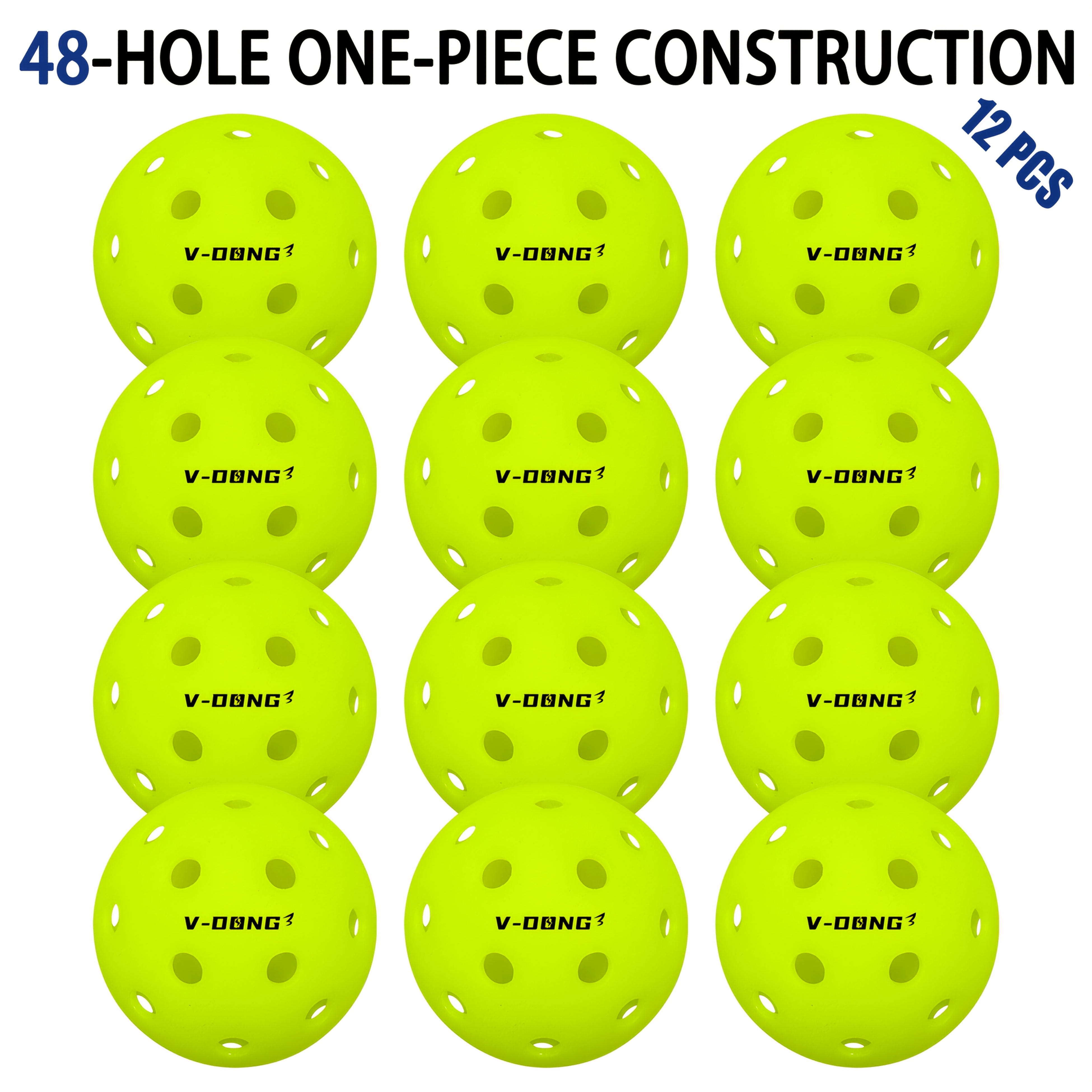 TEMU 12pcs 48-hole Pickleball With Integrated Structure, Made Of Special Pe Polymer Material And Holes. Rough Frosted Surface With Aerodynamic Design