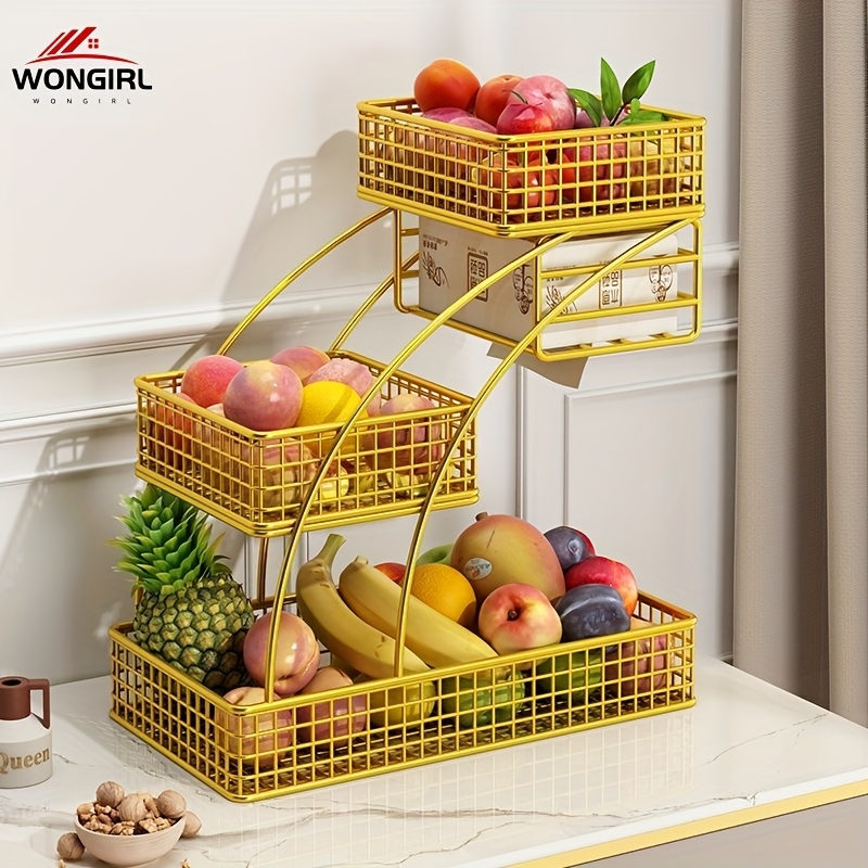 

1pc Iron Square Or 4 Tier Fruit Shelf, Living Room Table Fruit Basket, Coffee Table Creative Fashion Snack Shelf, Fruit Tray For Home