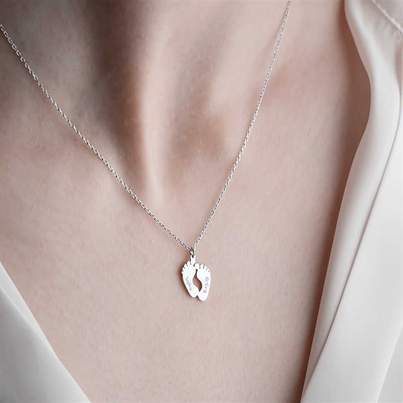 TEMU Collier de pied en acier inoxydable gravé sur mesure, collier personnalisé pour femmes, nom de maman et date gravées, cadeau commémoratif,
