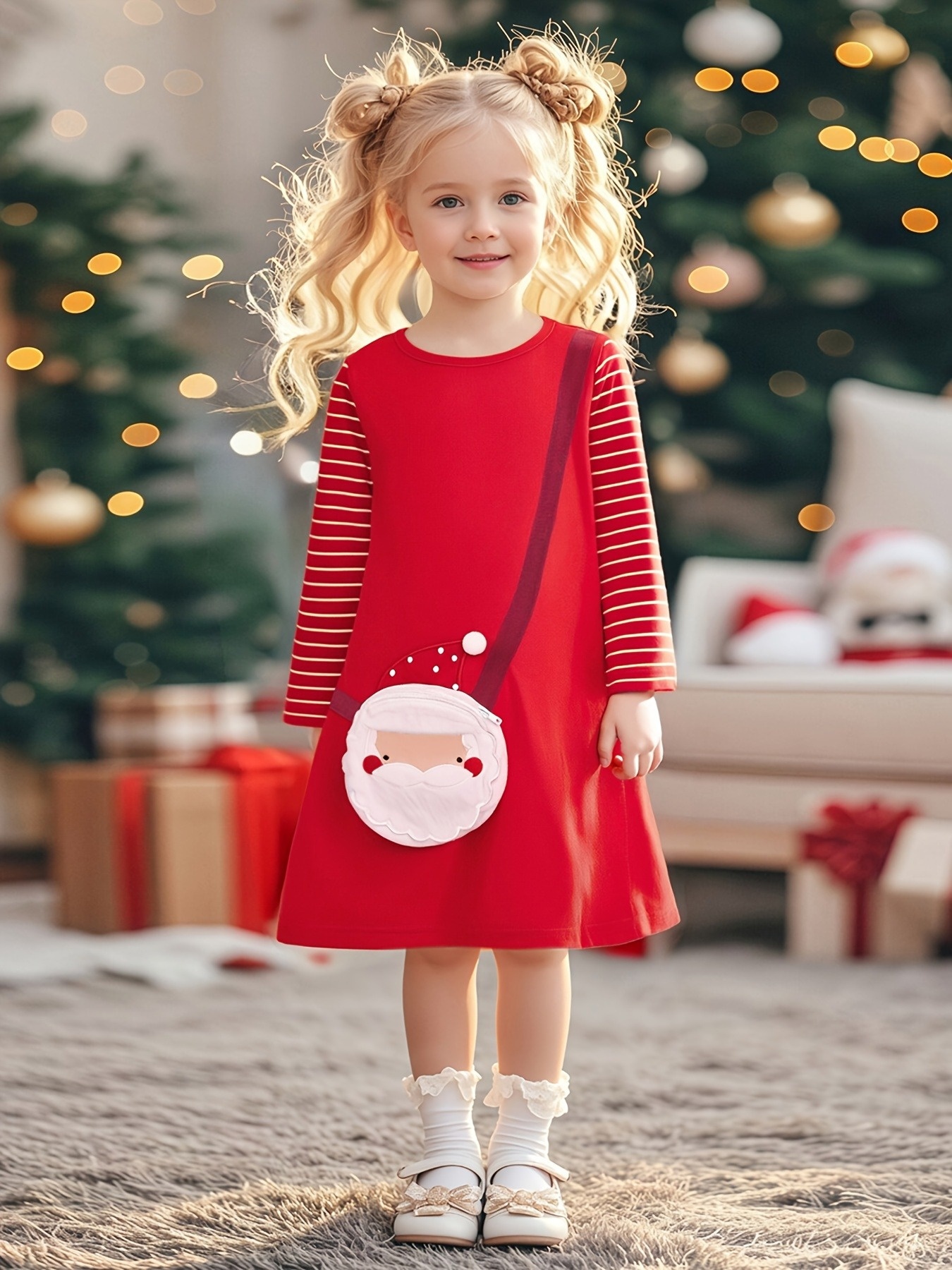 girls winter christmas style dress fun santa claus bag - Temu Spain