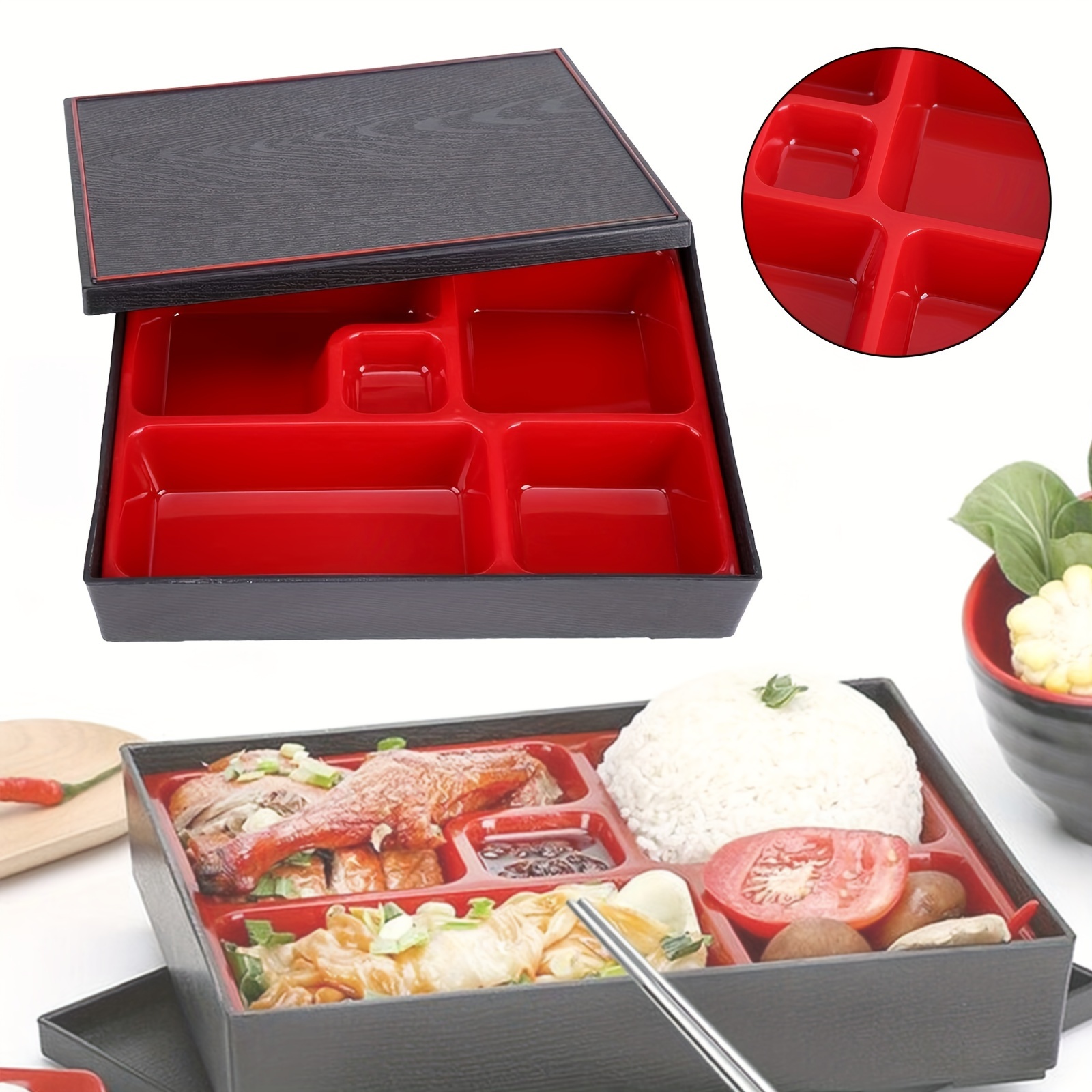 

5-grid Japanese Bento Lunch Box Set, Plastic Rectangular Meal Container, Hand Wash, Manual , No Electricity Needed, Ideal For Restaurant, , Sushi, Fishing, Camping