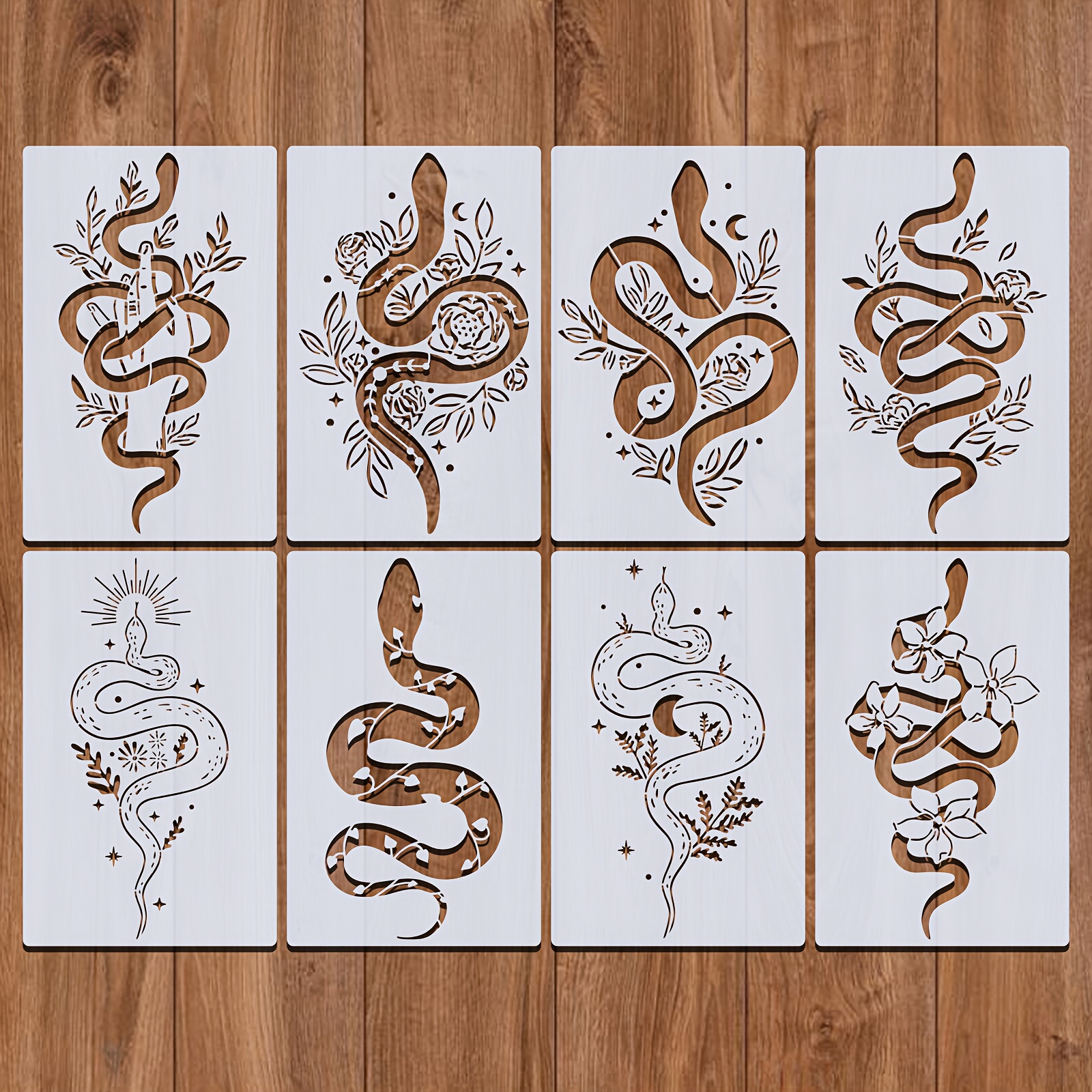 8pcs Pattern Stencils With Flowers 7inch*11inch Reusable Paint Templates For Painting On Walls Furniture Floor Tiles Fabric Diy Home Decoration
