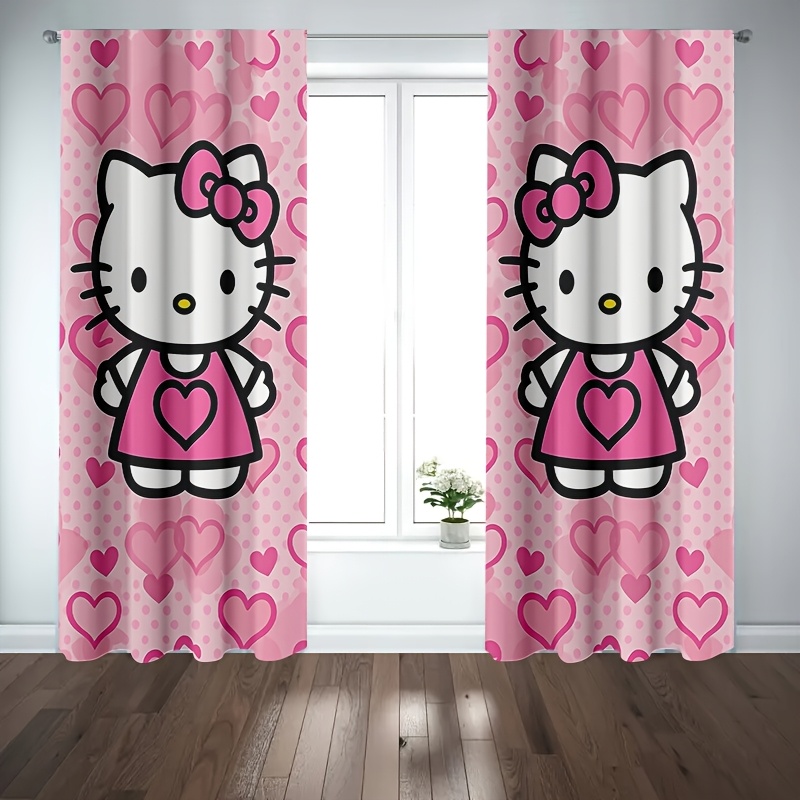 

2pcs Sanrio Hello Kitty Window Drapes – Featuring Hello Kitty With A A Pink Polka , Sizes (23.62x59.09 / 51.18x82.223 Inches), Suitable For Machine Washing For Home Decoration