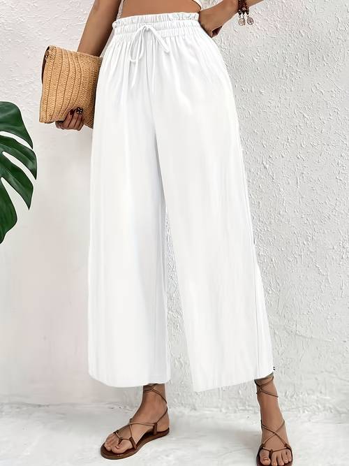 womens casual pants 100 spring summer ankle pants with ruffle elastic waist suitable for leisure and vacation comfortable and breathable