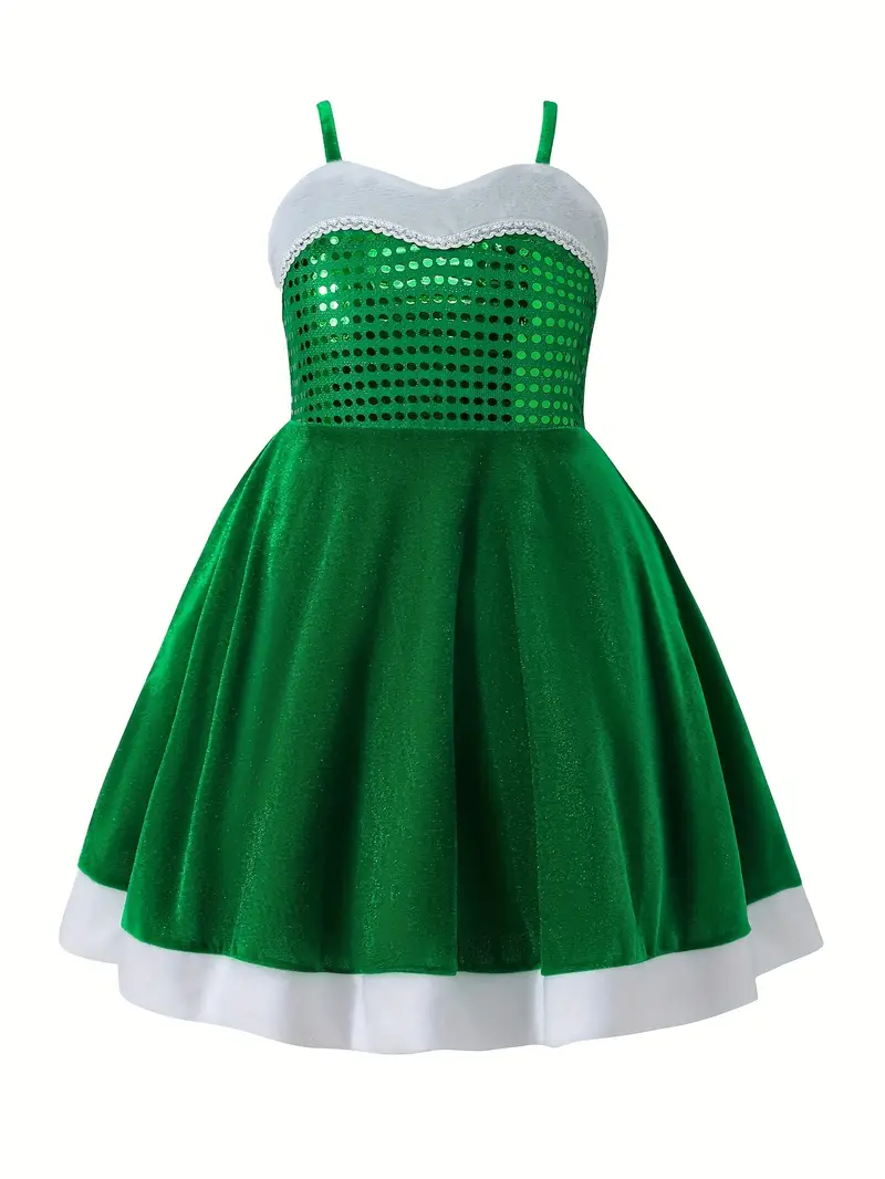 girls green white plush christmas dress red santa hat - Temu Chile girls green white plush christmas dress red santa hat - Temu Chile