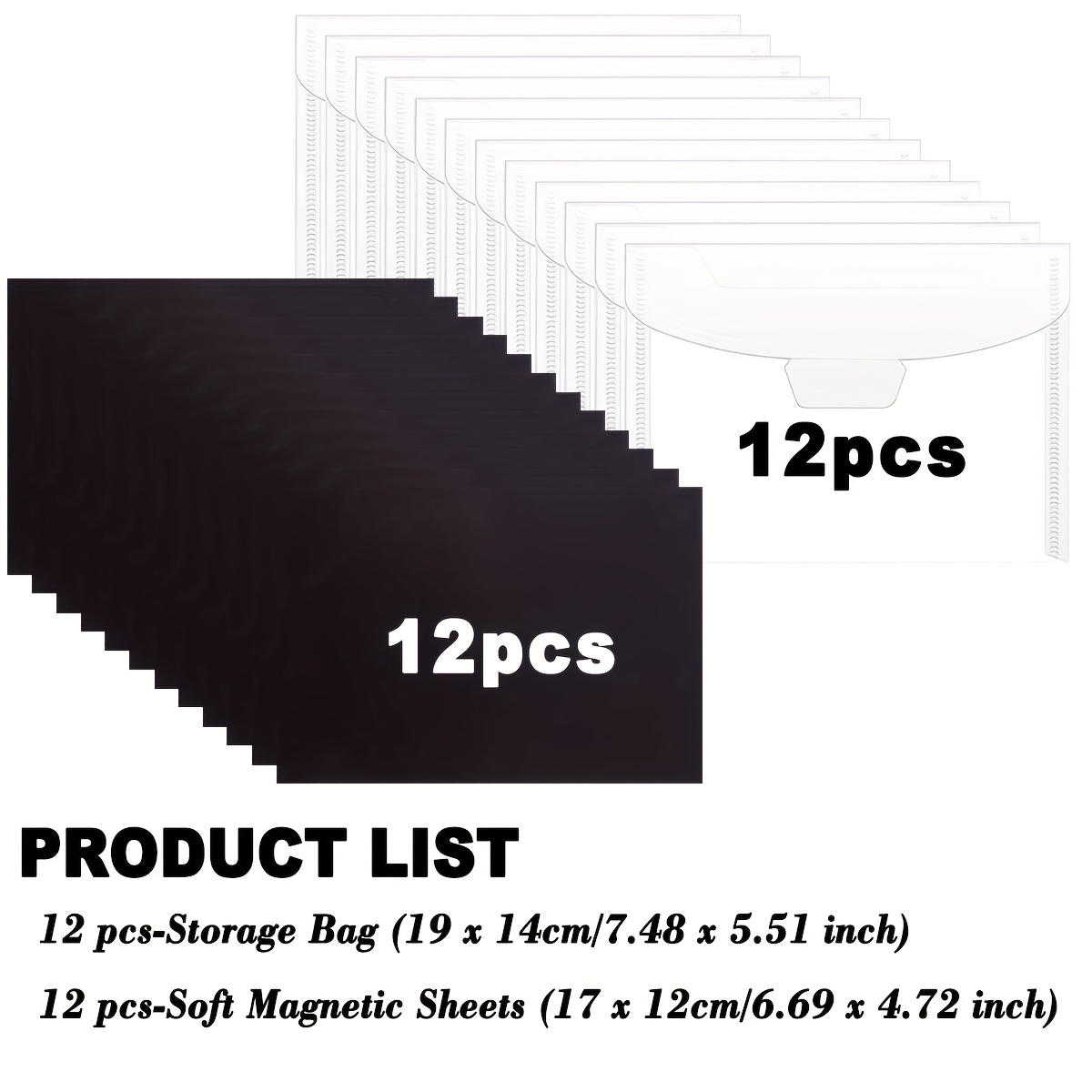 Image of Aboom 24pcs Stamp And Die Storage Bag And Rubber Magnetic Sheet Resealable Storage Pocket,scrapbooking Storage Stamps And Dies For Card Making Die Cutting 12pcs Storage Bag +12pcs 0.3mm Magnet Sheet