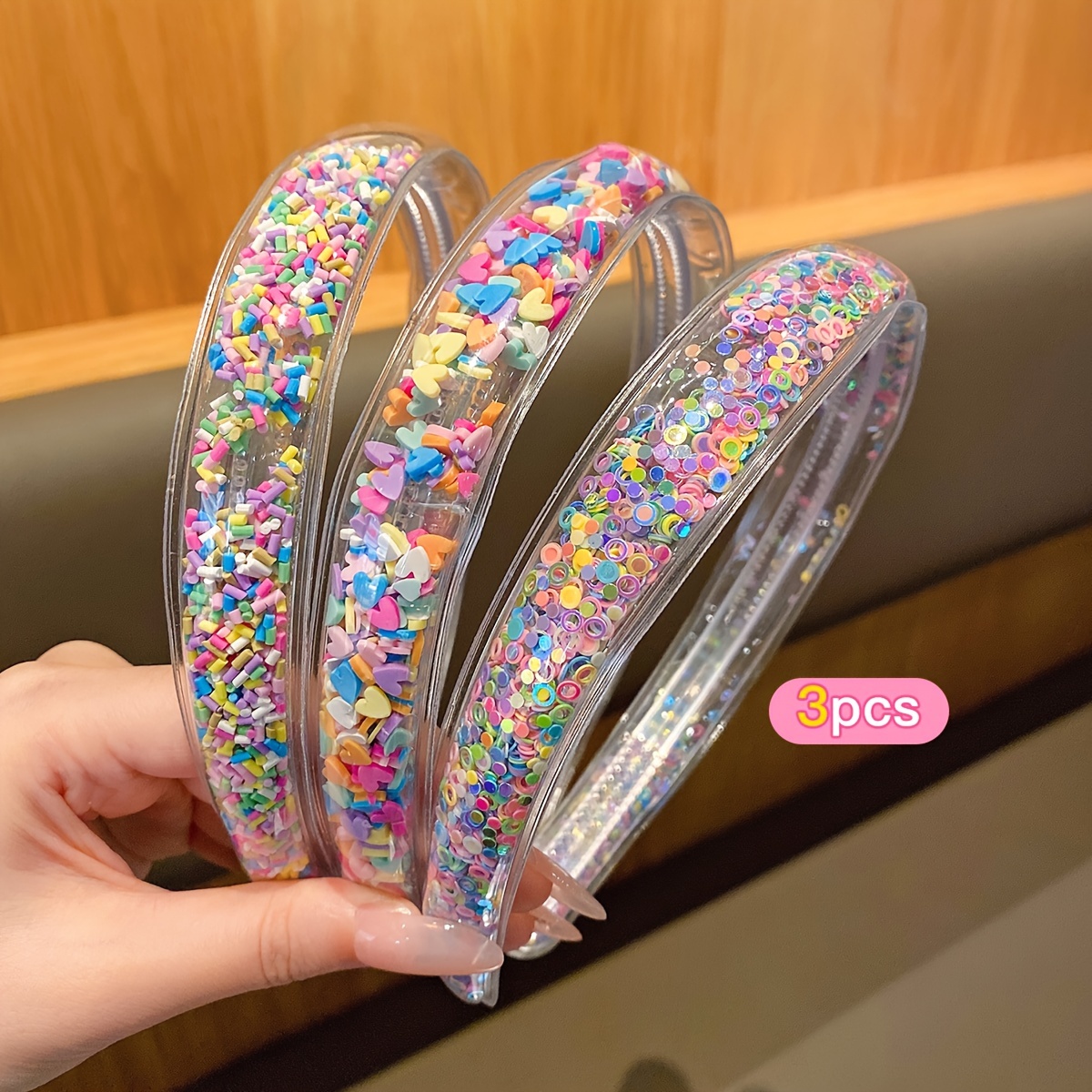 3pcs Colorful Quicksand Headband, Accessories Suitable For Daily Use, Hair Clips