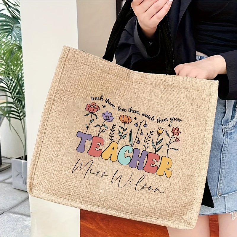 

1pc Personalized Teacher Bag, Cartoon "teacher" Pattern, Luggage Shoulder Bag, Customized Book Bag, Ideal Gift For Teachers