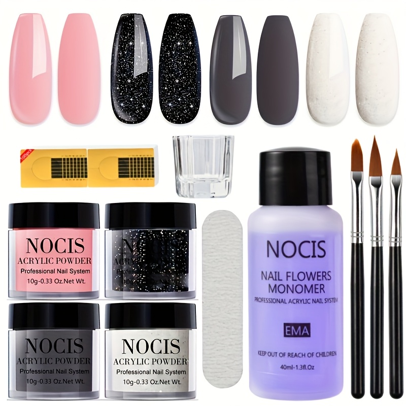 Image of Acrylic Nail Kit - A Versatile Collection Featuring White, Nude, And Rich Black Tones For 3d Nail Art, French , Seasonal Designs, And Salon-quality Looks - No Lamp Required
