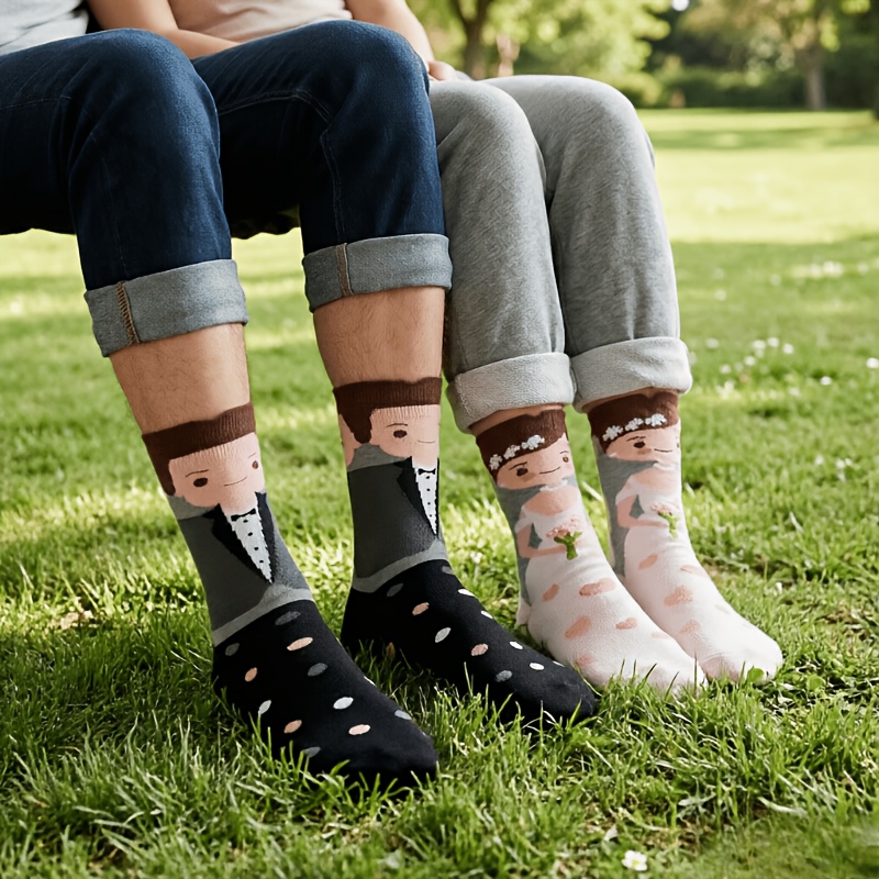 TEMU Quazilli Juego de 2 de Calcetines de Pareja de Boda para - Regalos Temáticos Pantorrilla Adecuados para Boda, /Verano, Cómodos y Transpirables,